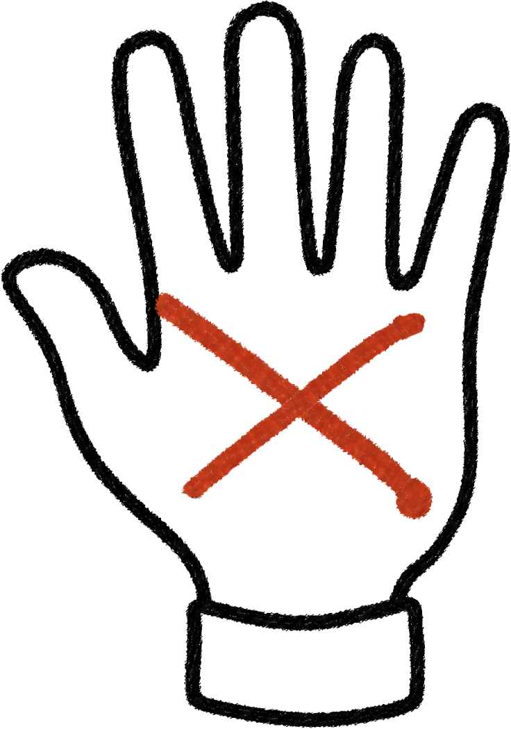 Hand-drawn open hand signalling stop